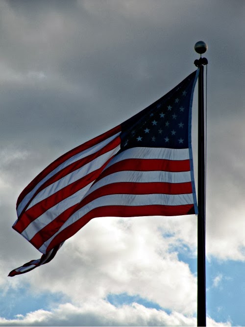 American Flag waving in the wind.