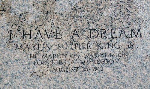 Brown and black granite stone dedicated to I Have a Dream Martin Luther King. 