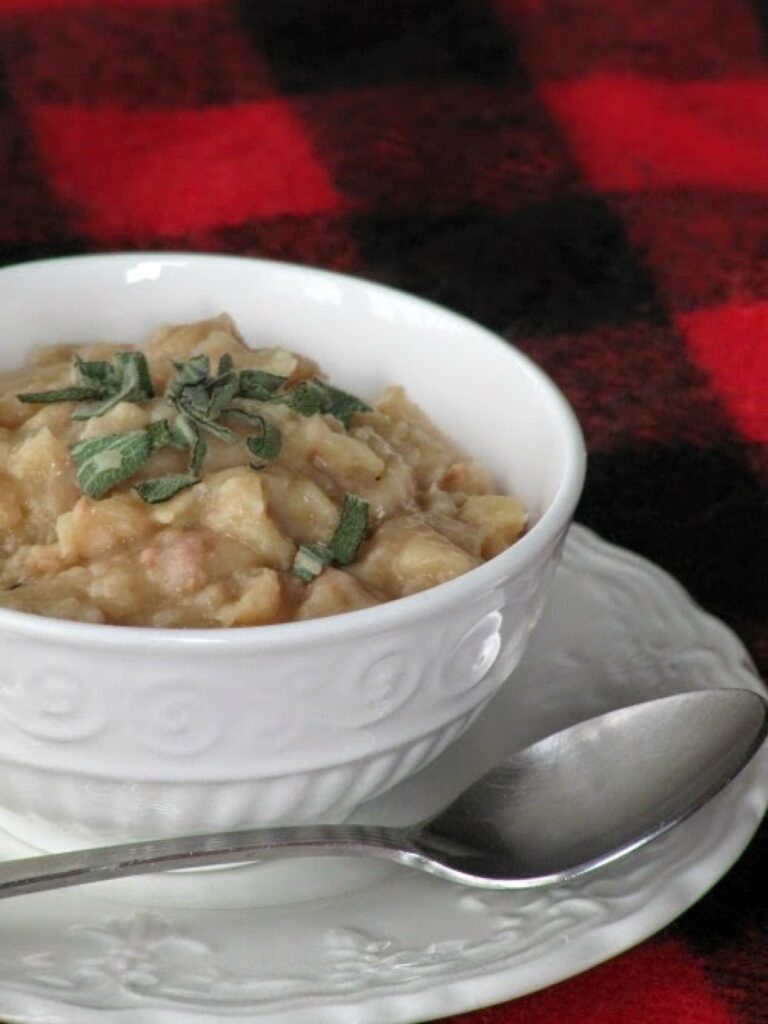 ham bone soup with tender beans and fresh sage