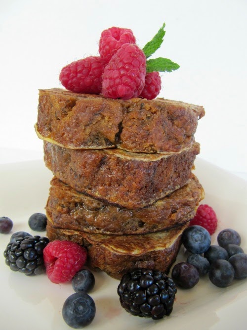Banana bread French toast and berries. 