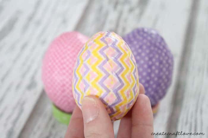 Washi tape easter eggs., pink, yellow, purple and white. 