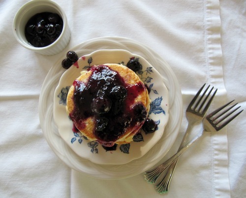 Vanilla Ricotta Pancakes with Blueberry Sauce