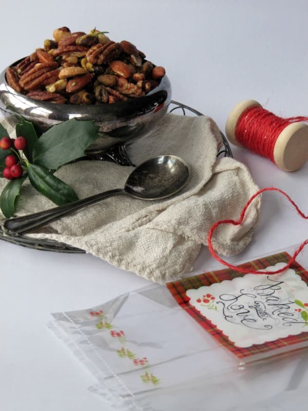 spiced bar nuts packaged as a Christmas gift.