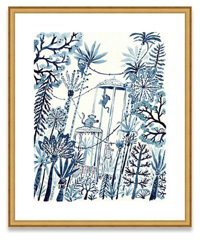 Vikki Chu blue and white illustration of Chinoiserie monkeys. 
