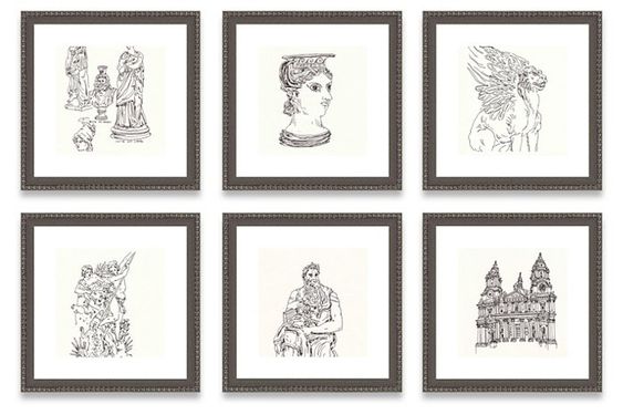 6 black and white illustrations of classic Roman busts Vikki Chu. 