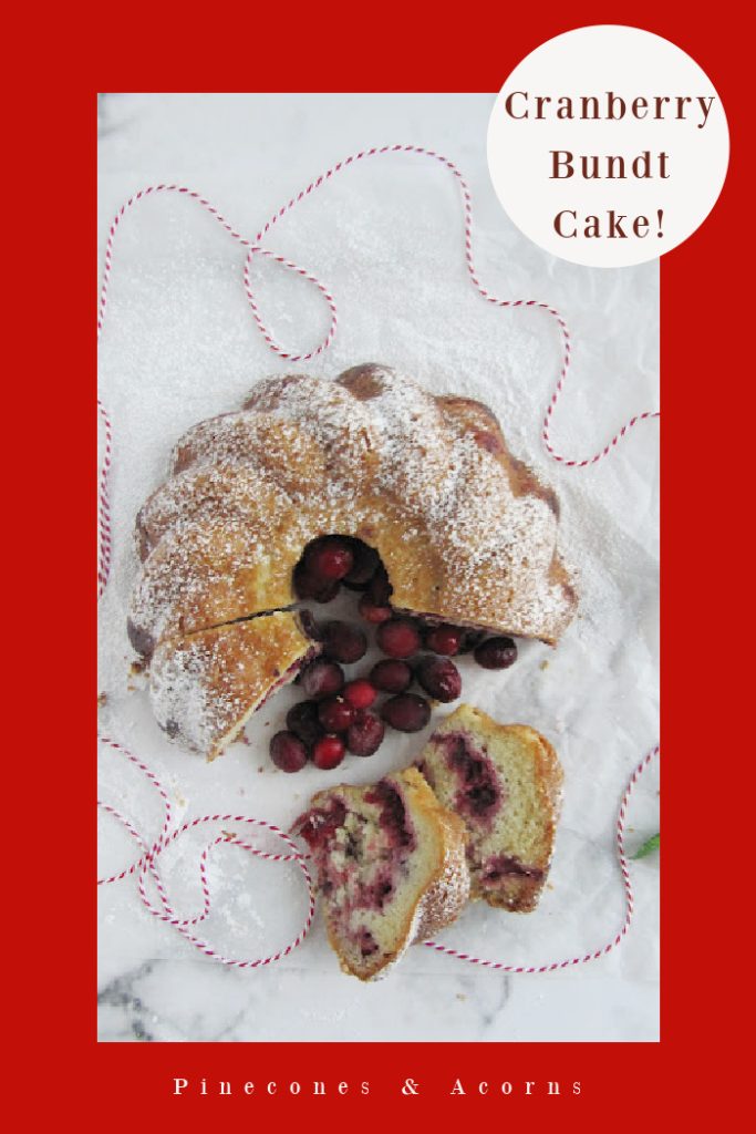 Pinterest pin cranberry swirl bundt cake sliced
