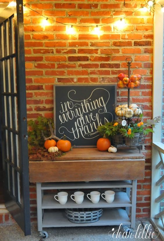 fall porch with cart.