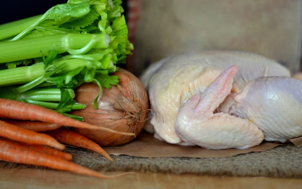 carrots, celery onion, chicken