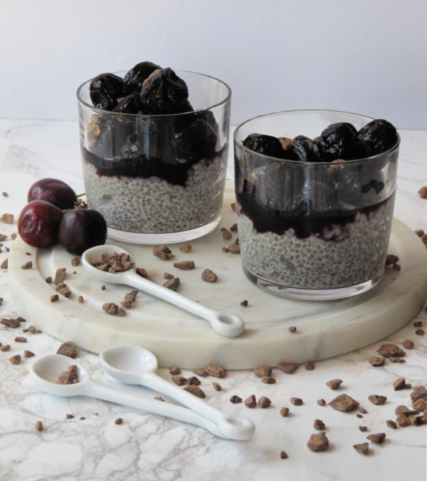 Easy Chia Pudding With Roasted Cherries and Chocolate Sprinkles