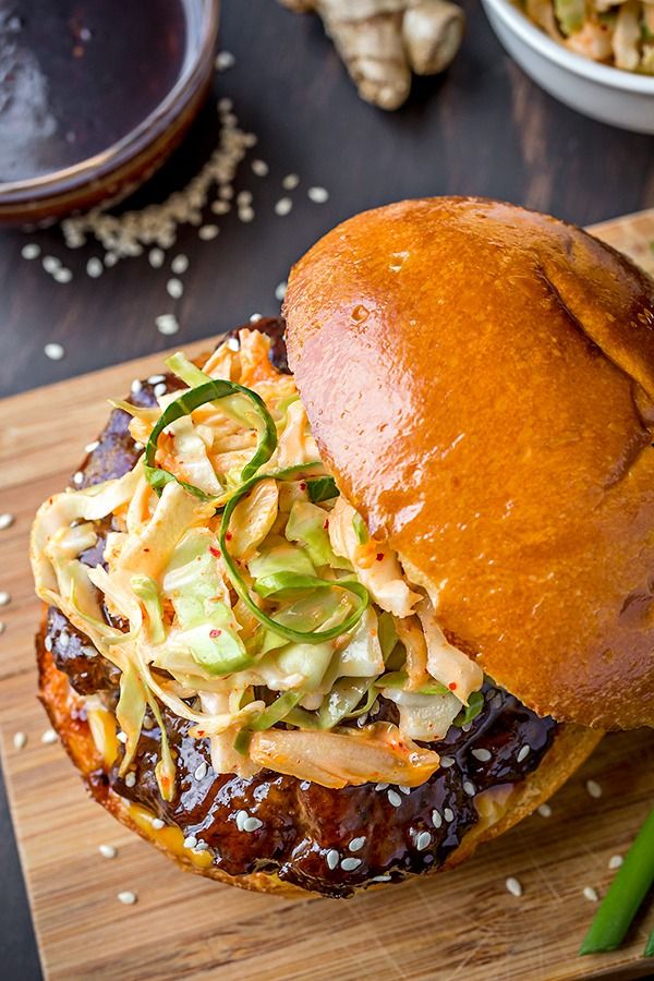 Korean beef bbq burger with a bun. 
