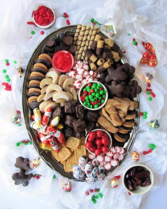 Christmas Cookie and Candy on a silver tray