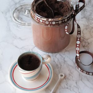 glass canister of hot chocolate mix