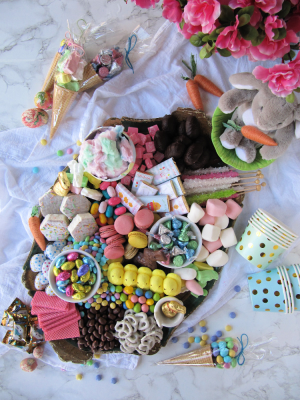 Easter candy and cookie charcuterie dessert board