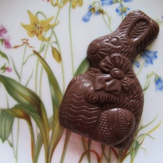 Chocolate Easter Bunny on a flower plate