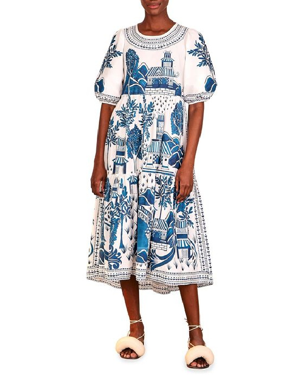 Blue and white chinoiserie dress