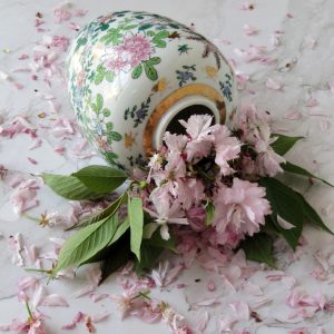 cherry blossoms in a vintage chinoiserie vase