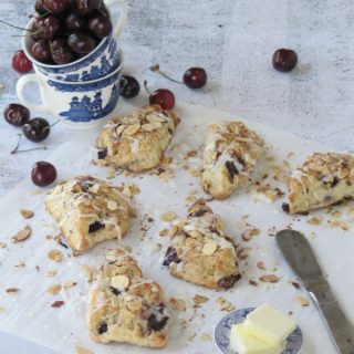 cherry almond scones with butter pinecones and acorns