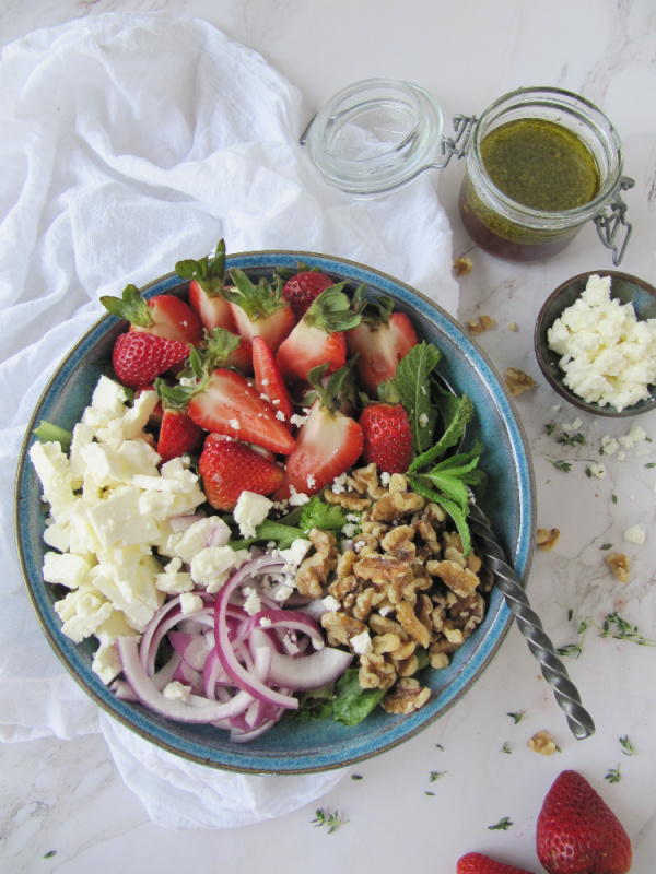 Strawberry Feta Tossed Salad with Pesto Vinaigrette