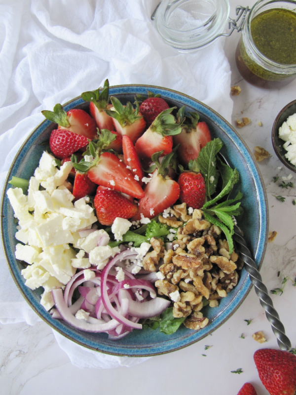 Strawberry Feta Tossed Salad with Pesto Vinaigrette