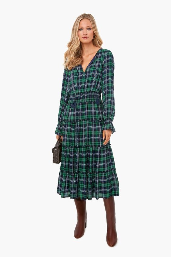 green and black plaid dress