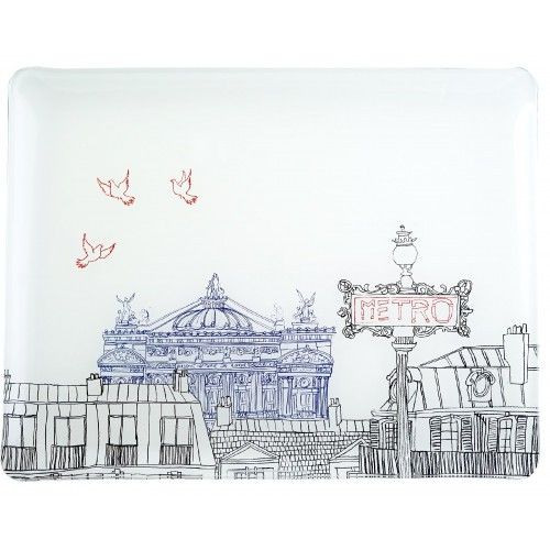 White serving tray with Metro sign and Paris opera house