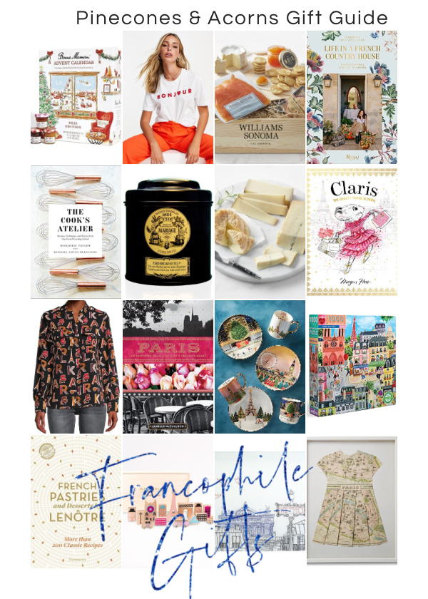 Francophile gift guide 2021 a collage of books food and toys from France
