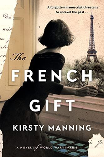 Book cover of The French Gift with a woman leaning out a window looking at the Eiffel Tower