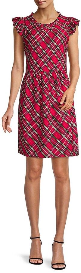 red plaid dress with short sleeves