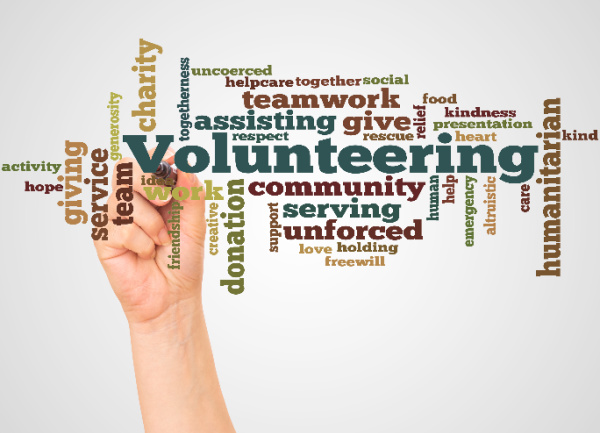 a collage of words having to do with volunteering
