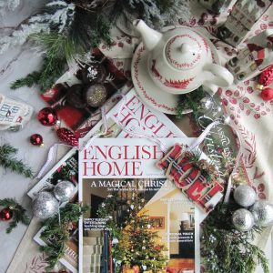English Home UK magazine Christmas flatly with christmas ornaments and greens