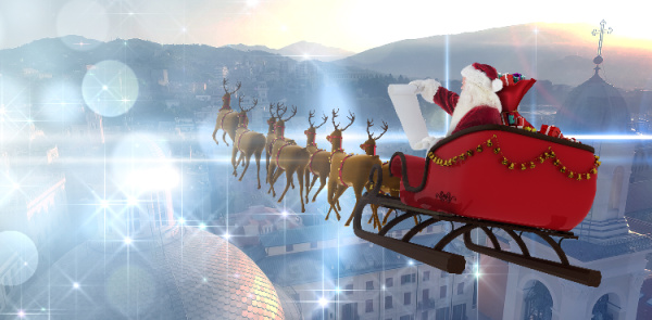 santa and reindeer flying