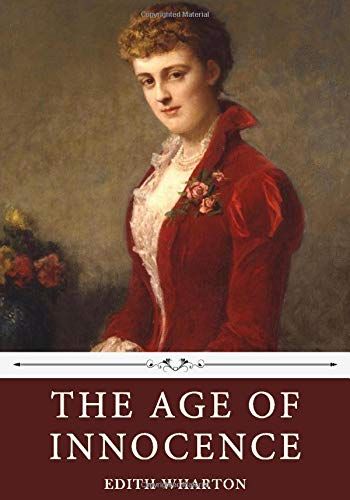 Book cover or an aristocratic woman in a burgundy dress for The Age of Innocence