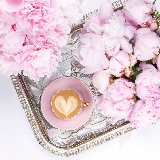 pink peonies and coffee