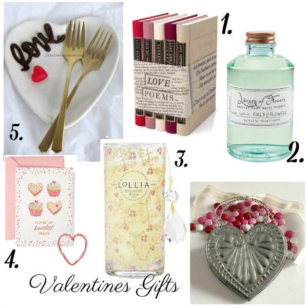 Valentines gift collage with perfume, books, cards