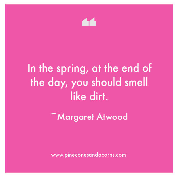 Weekend meanderings In the spring, at the end of the day, you should smell like dirt. Margaret Atwood