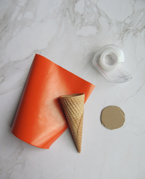 Terrain Inspired Carrot Surprise Party Favor supplies orange paper, cone, tape
