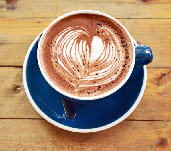 break time hot chocolate in a blue cup
