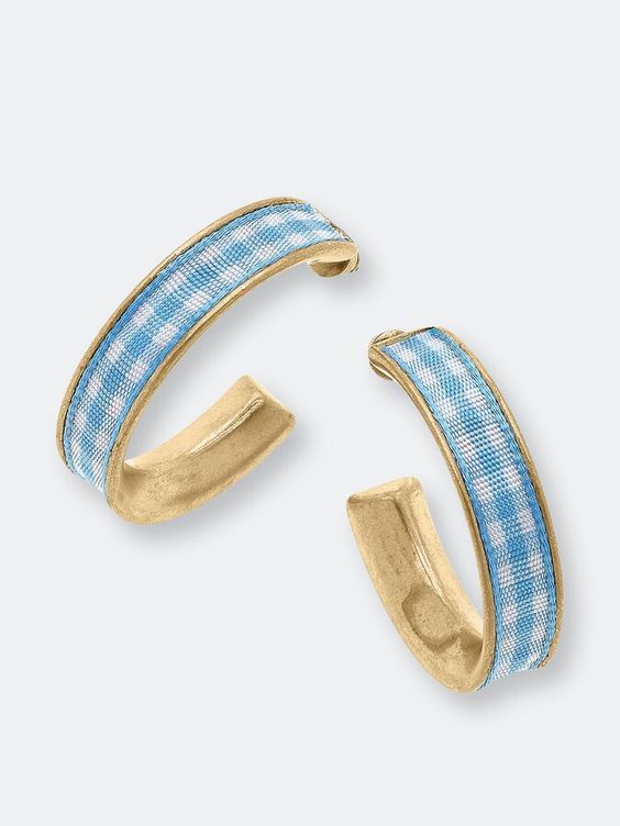blue and white check earrings