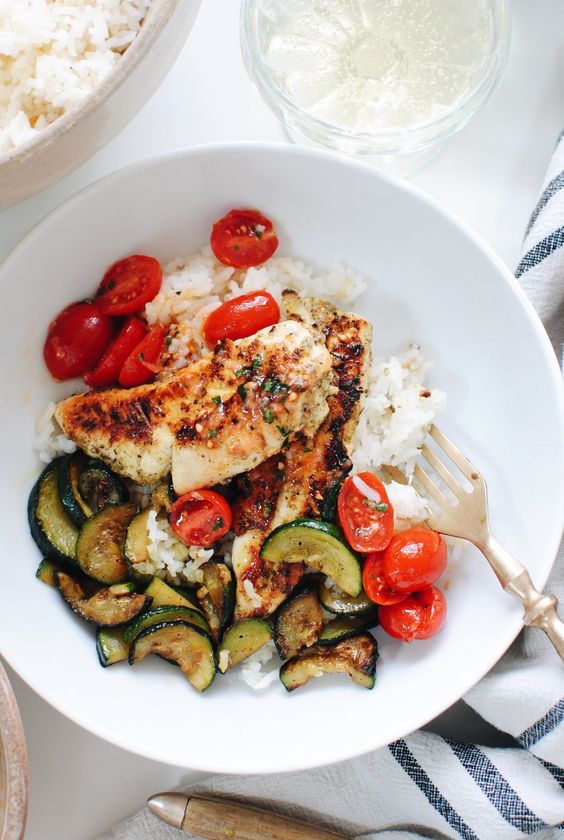 Friday Favorites Italian Chicken with Shallot Rice and Zucchini