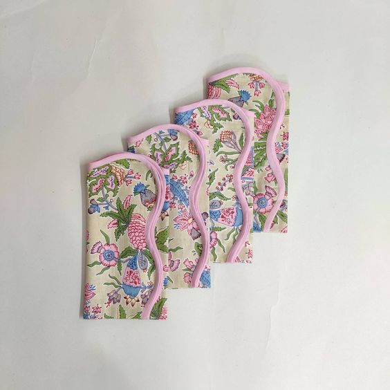 Friday Favorites pink and blue block print napkins