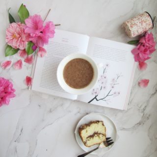 Friday Favorites flatlay book azaleas camellia chocolate and cake