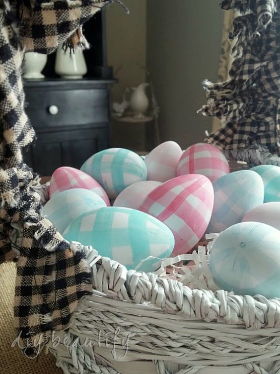 basket of eater eggs painted gingham