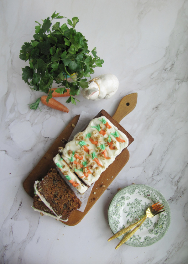 all things easter carrot cake loaf with cream cheese frosting