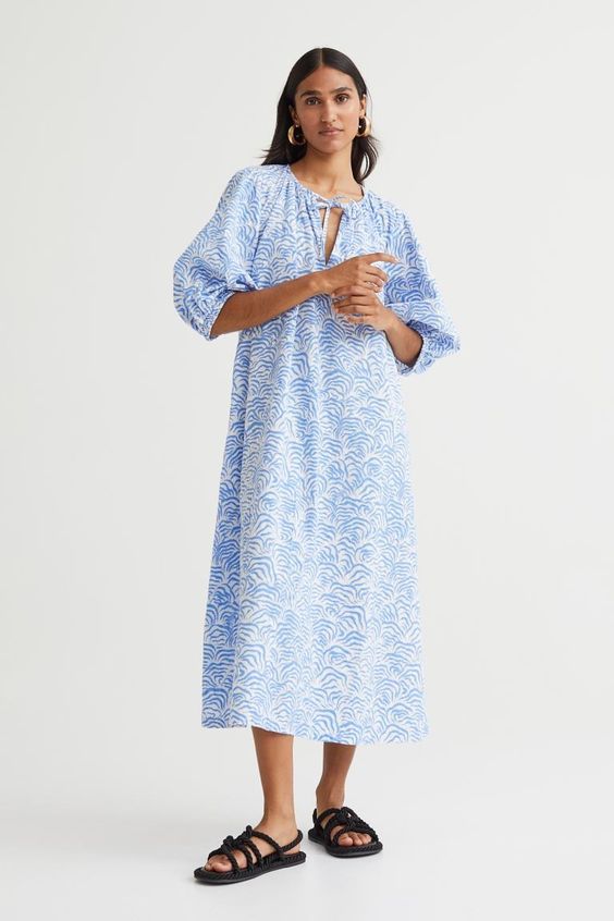 blue and white dress long sleeves