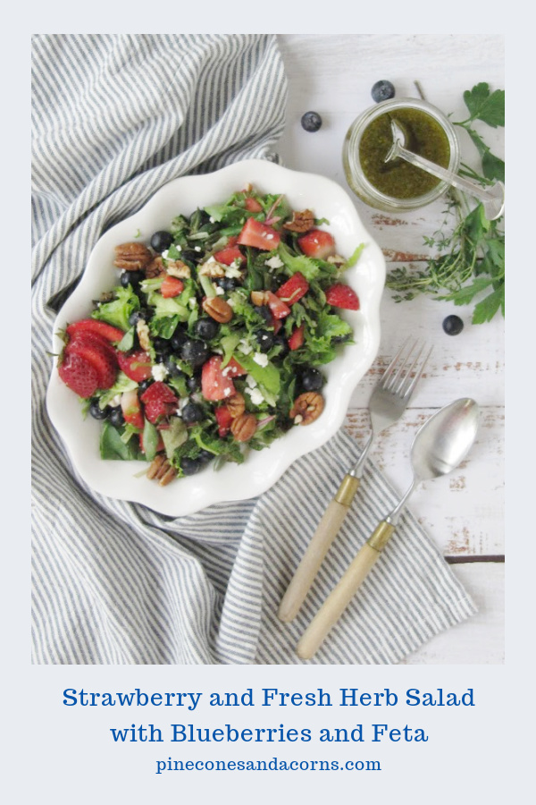 Strawberry and Fresh Herb Salad with Blueberries and Feta Pinterest pin