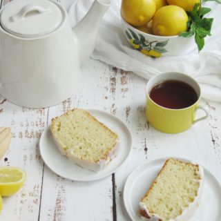 lemon loaf cake with tea teapot and plates crate and barrel