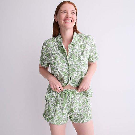 Friday Favorites girl in a green print pair of pajamas