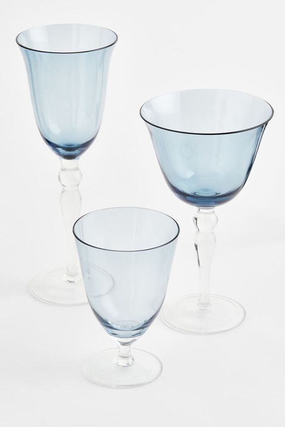 blue stemware three glasses