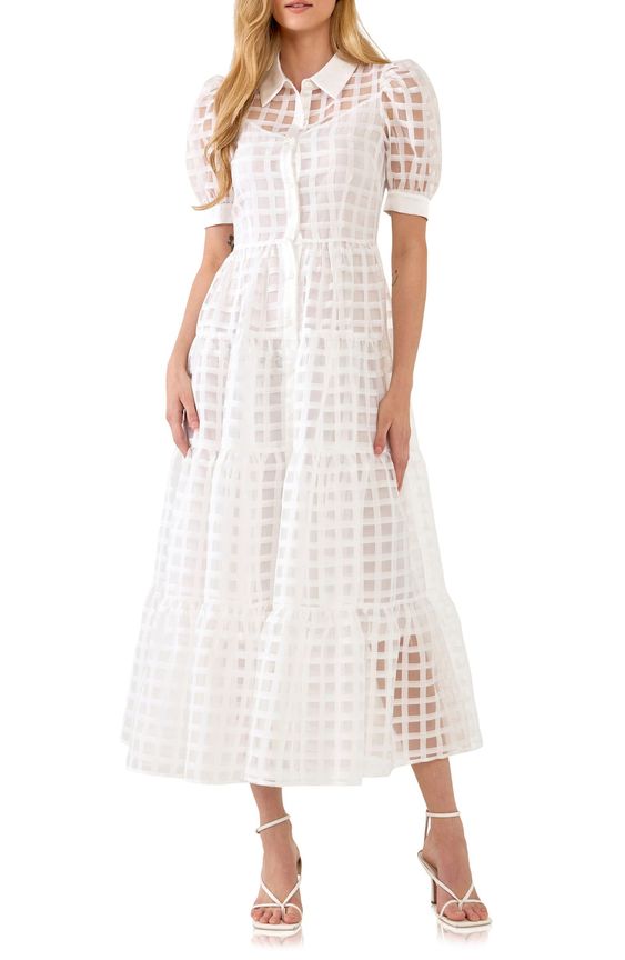 white grid pattern dress