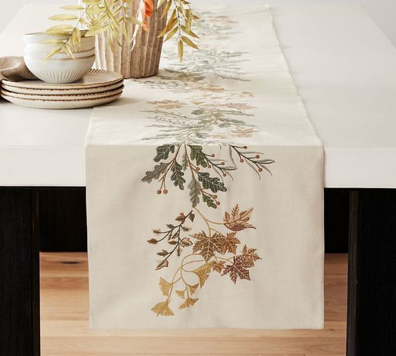 cosy fall finds pottery barn botanical table runner
